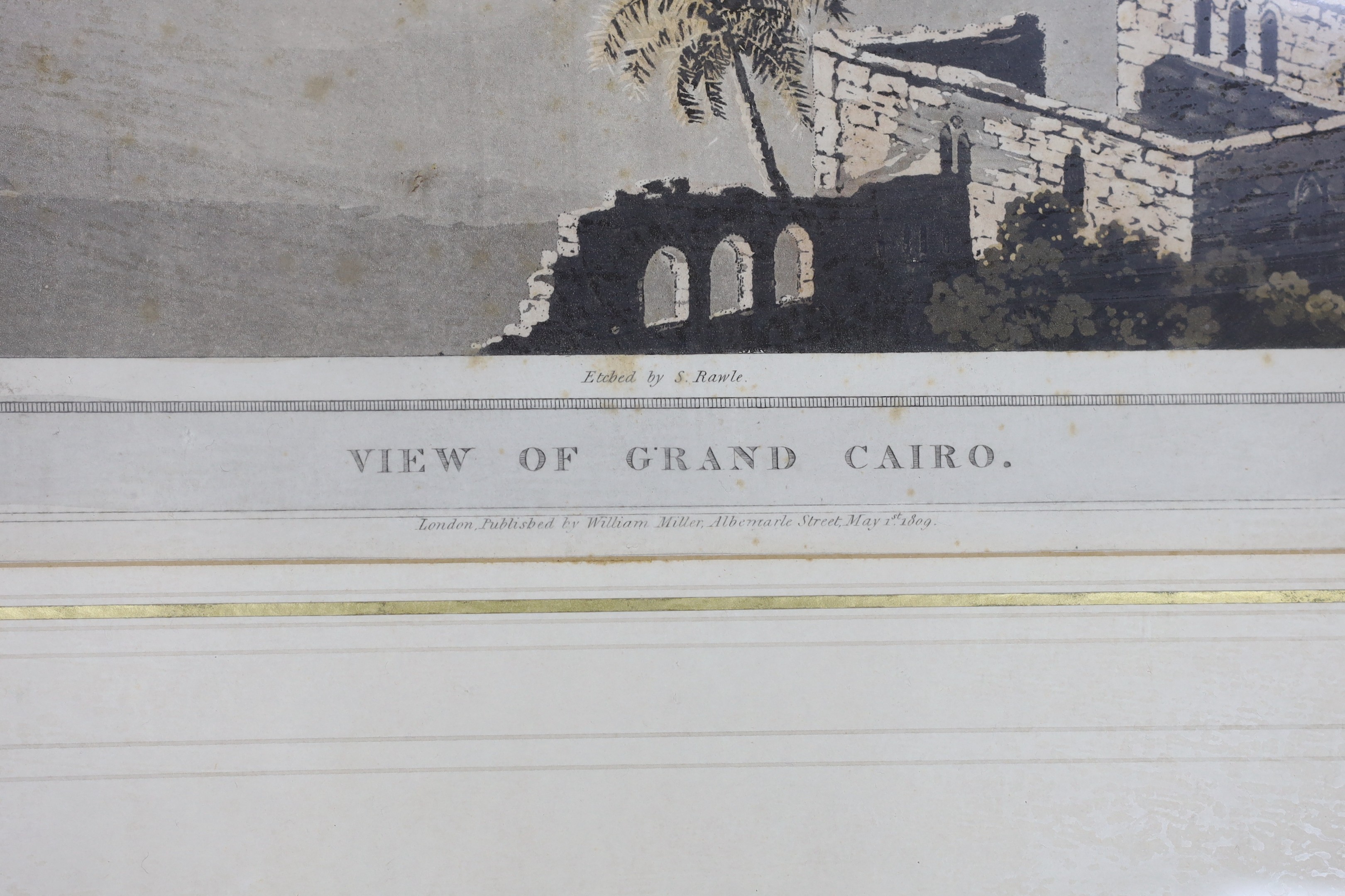 Havell after Henry Salt, two coloured aquatints, View of Grand Cairo, number XXIII, visible sheet 51.5 x 71.5cm and The Pyramids at Cairo, number XXIV, visible sheet 51 x 71.5cm